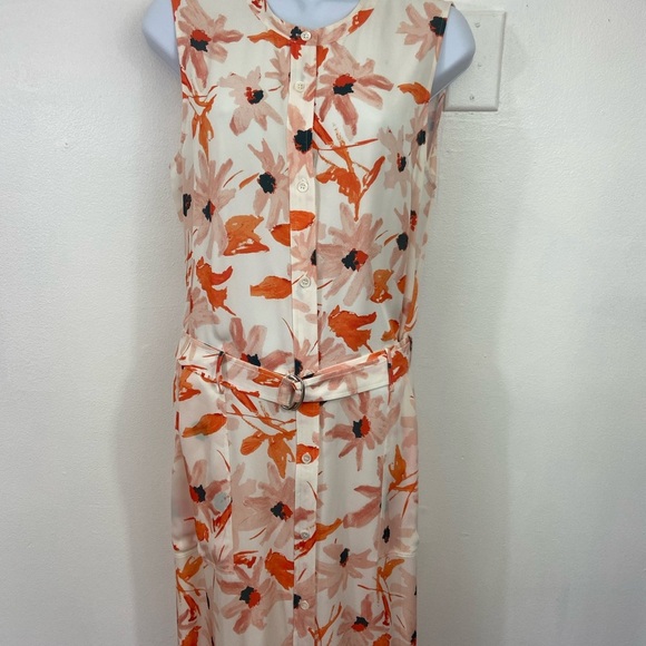 New Theory Silk Dress Floral Print Linigole Lily Pockets Belted Event Formal 8 - Picture 4 of 14